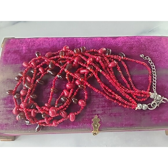 Red Multistrand Adjustable Beaded Necklace Vintage - Picture 7 of 10